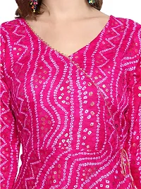 KB CREATION Womens Casual Regular Cotton Angrakha/Anarkali Bandhani Printed 3/4 Sleeves Kurti (M-XXL Sizes) (Large, Pink)-thumb3