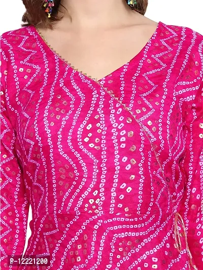 KB CREATION Womens Casual Regular Cotton Angrakha/Anarkali Bandhani Printed 3/4 Sleeves Kurti (M-XXL Sizes) (Large, Pink)-thumb4