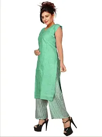 KB CREATION Khadi Cotton Regular Plain Straight Sleeveless Kurta with Striped Pant Set for Girls and Women (Pack of 1)-thumb4