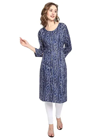 KB CREATION Womens Casual Regular Cotton Straight/A-line Bandhani Printed 3/4 Sleeves Kurti (M-XXL Sizes)