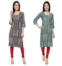 KB CREATION Stylish Straight Cotton Printed Round Kurti Combo for Girls and Women (Green and Black, XXXL)-thumb1