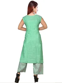 KB CREATION Khadi Cotton Regular Plain Straight Sleeveless Kurta with Striped Pant Set for Girls and Women (Pack of 1)-thumb1