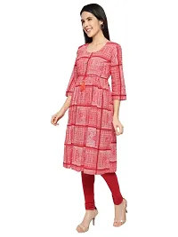 trendy stylish red cotton anarkali printed kurta for women-thumb2