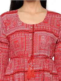 trendy stylish red cotton anarkali printed kurta for women-thumb3