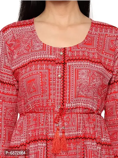 trendy stylish red cotton anarkali printed kurta for women-thumb4