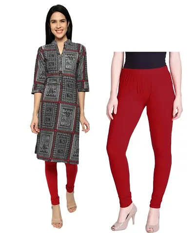 Trendy Printed Straight Cotton Kurti With Legging For Women