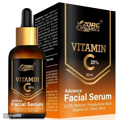 Zorg Organics Advanced Vitamin C Facial Serum - Aloevera Extract - Hyaluronic Acid -Brightens Skin - Improves tone - Fights Ageing - Protects from Sun Damage