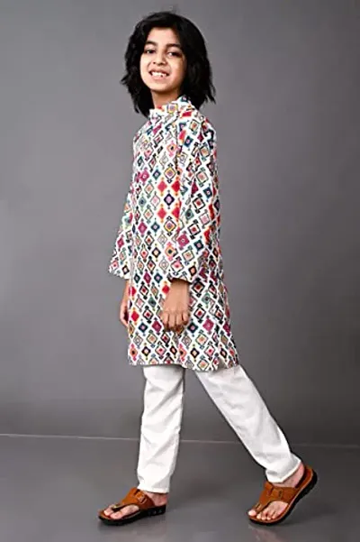 Multicolored Casual Full Sleeves Cotton Kurta Pyjama Set For Boys