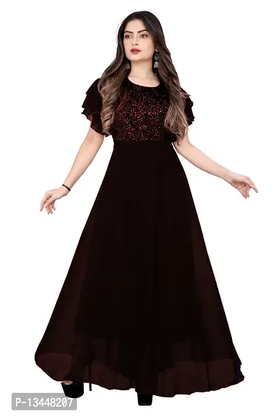 Maroon Georgette Embellished Ethnic Gowns For Women