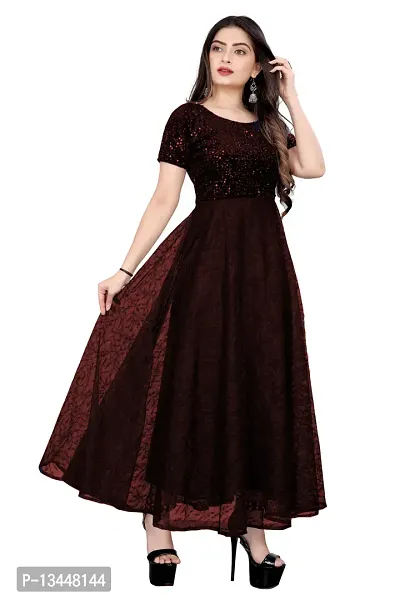 Stylish Fancy Georgette Solid Ethnic Gown For Women-thumb4