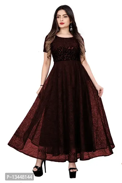Stylish Fancy Georgette Solid Ethnic Gown For Women-thumb0