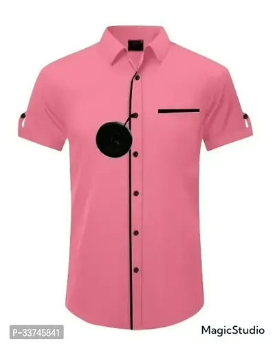 Reliable Pink Cotton Solid Short Sleeves Casual Shirt For Men-thumb0