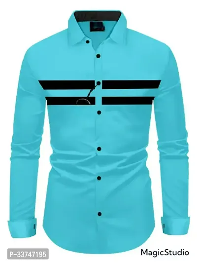 Reliable Turquoise Cotton Colourblocked Long Sleeves Casual Shirt For Men-thumb0