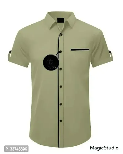 Reliable Beige Cotton Solid Short Sleeves Casual Shirt For Men-thumb0