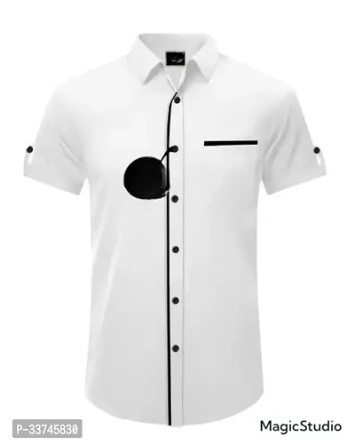 Reliable White Cotton Solid Short Sleeves Casual Shirt For Men-thumb0