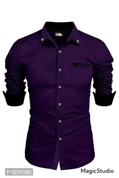 Reliable Purple Cotton Solid Long Sleeves Casual Shirt For Men-thumb0