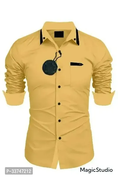 Reliable Yellow Cotton Solid Long Sleeves Casual Shirt For Men-thumb0