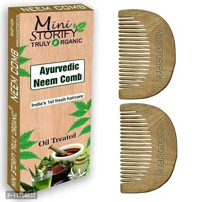 Mini Storify Truly Organic 1 Neem Beard Comb 1 Neem Handle Comb kachchi / Kachi Neem wood Comb Kangi Wooden Comb for women hair growth | Kanghi trated with pure bhringraj oil Pack of 2-thumb0