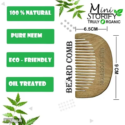 Mini Storify Truly Organic 1 Neem Beard Comb 1 Neem Handle Comb 100% Handmade, Anti- Dandruff |1 Kids bamboo toothbrush|1 Bamboo tongue cleaner Pack of 4-thumb2