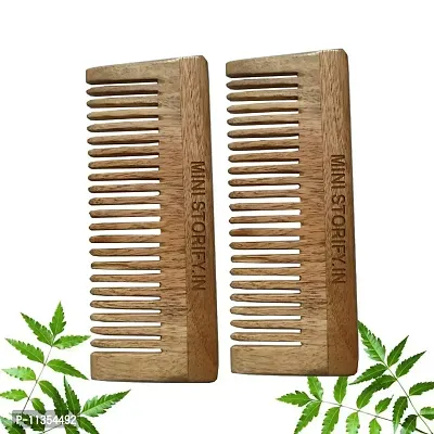 Mini Storify Truly Organic 1 Neem Shampu Comb pack of 2 kachchi / Kachi Neem wood Comb Kangi Wooden Comb for women hair growth | Kanghi trated with pure bhringraj oil Pack of 2-thumb0