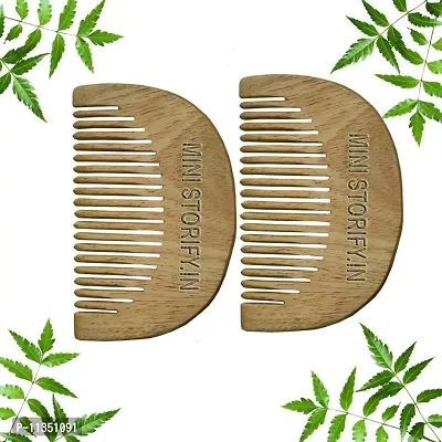 Mini Storify Truly Organic 1 Neem Beard Comb pack of 2 kachchi / Kachi Neem wood Comb Kangi Wooden Comb for women hair growth | Kanghi trated with pure bhringraj oil Pack of 2