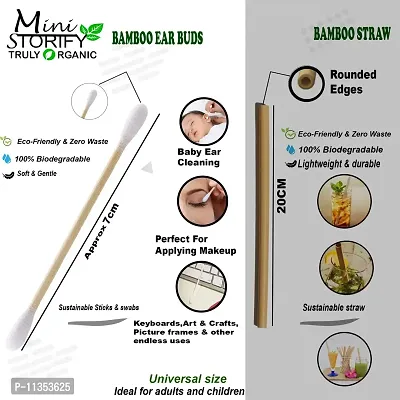 Mini Storify Truly Organic 1.Bamboo Cotton ear buds/swabs | 80 Stems | 2. Kids bamboo tooth brush - Oral Cleaning, | 2. Loufah/loofah Pads, Sponge Body scrubber | 6. Bamboo Straw (8 inch) (PACK OF 11)-thumb2