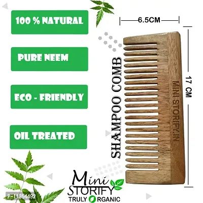 Mini Storify Truly Organic 1 Neem Shampu Comb pack of 2 kachchi / Kachi Neem wood Comb Kangi Wooden Comb for women hair growth | Kanghi trated with pure bhringraj oil Pack of 2-thumb2