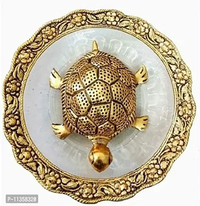 Decor And Art Metal Tortoise with Glass Plate (Gold Plated), for Good Luck & Career & Trutle Plate Yantra, Feng Shui, Vaastu (Aluminium) Decorative Showpiece -5.5 inc.