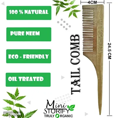 Mini Storify Truly Organic 1 Neem Tail Comb kachchi / Kachi Neem wood Comb Kangi Wooden Comb for women hair growth | Kanghi trated with pure bhringraj oil Pack of 1-thumb2