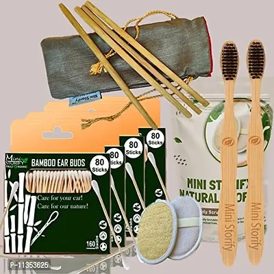 Mini Storify Truly Organic 1.Bamboo Cotton ear buds/swabs | 80 Stems | 2. Kids bamboo tooth brush - Oral Cleaning, | 2. Loufah/loofah Pads, Sponge Body scrubber | 6. Bamboo Straw (8 inch) (PACK OF 11)-thumb0
