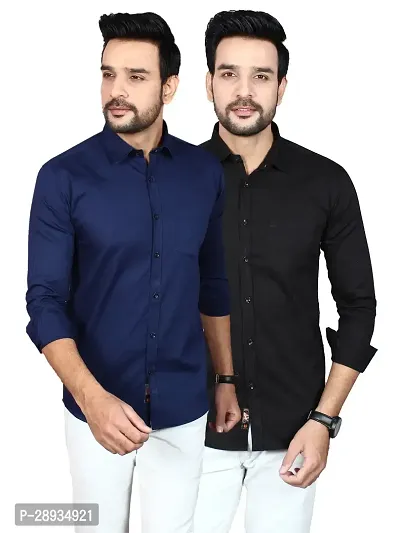 Trendy Multicoloured Cotton Blend Full Sleeve Solid Shirts for Men Pack Of 2