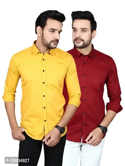 Trendy Multicoloured Cotton Blend Full Sleeve Solid Shirts for Men Pack Of 2-thumb0