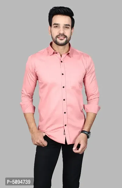 Amazing Pink Cotton Blend Solid Long Sleeves Casual Shirts For Men