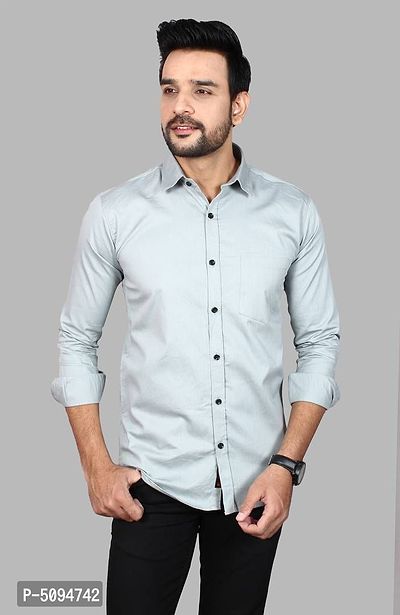 Amazing Off White Cotton Blend Solid Long Sleeves Casual Shirts For Men