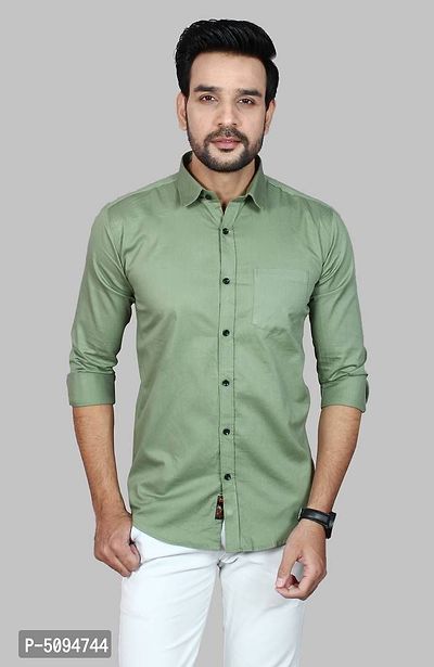 Amazing Green Cotton Blend Solid Long Sleeves Casual Shirts For Men