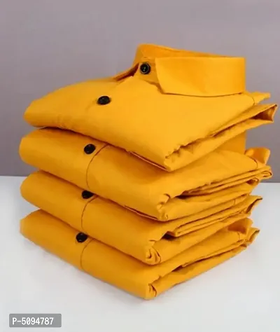 Stylish Cotton Blend Yellow Solid Long Sleeves Casual Shirt For Men ( 1 Pcs )-thumb0