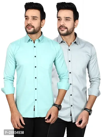 Trendy Multicoloured Cotton Blend Full Sleeve Solid Shirts for Men Pack Of 2