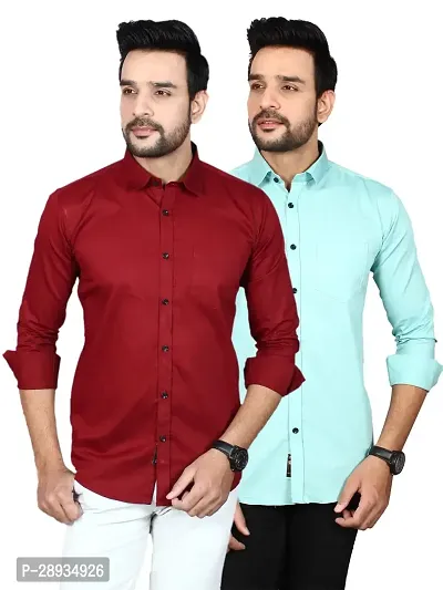 Trendy Multicoloured Cotton Blend Full Sleeve Solid Shirts for Men Pack Of 2