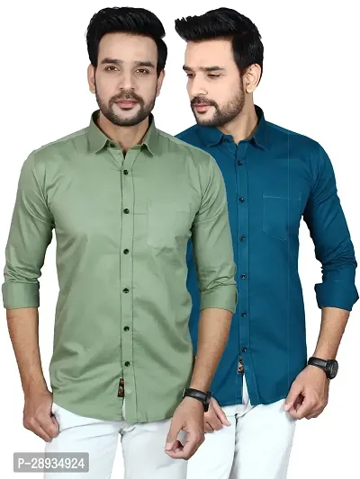 Trendy Multicoloured Cotton Blend Full Sleeve Solid Shirts for Men Pack Of 2-thumb0