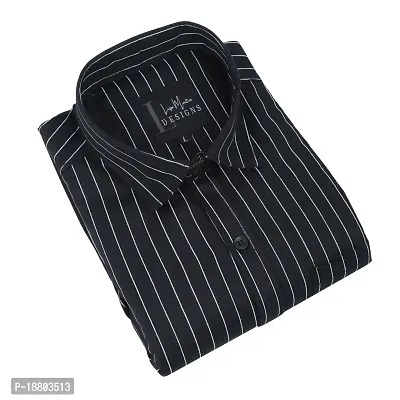 Elegant Black Cotton Blend Striped Casual Shirts For Men-thumb3