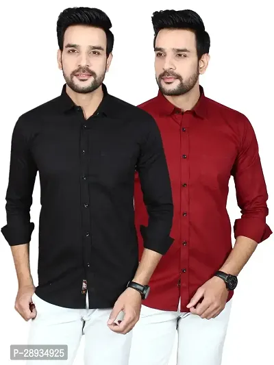 Trendy Multicoloured Cotton Blend Full Sleeve Solid Shirts for Men Pack Of 2