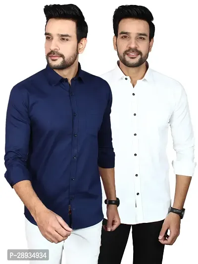 Trendy Multicoloured Cotton Blend Full Sleeve Solid Shirts for Men Pack Of 2-thumb0