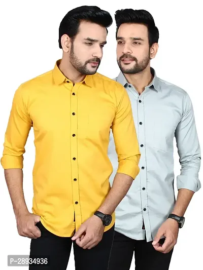 Trendy Multicoloured Cotton Blend Full Sleeve Solid Shirts for Men Pack Of 2