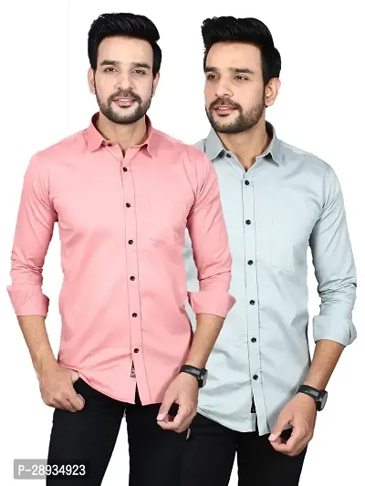 Trendy Multicoloured Cotton Blend Full Sleeve Solid Shirts for Men Pack Of 2