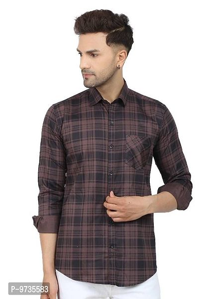 Trendy Cotton Blend Checked Long Sleeves Casual Shirt