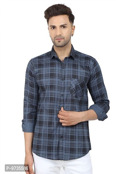 Trendy Cotton Blend Checked Long Sleeves Casual Shirt-thumb0