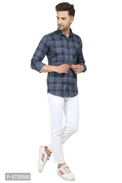 Trendy Cotton Blend Checked Long Sleeves Casual Shirt-thumb5