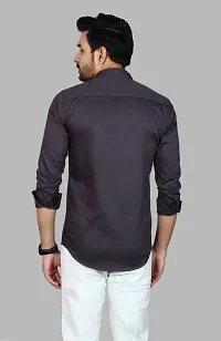 Stylish Cotton Blend Grey Solid Long Sleeves Casual Shirt For Men ( 1 Pcs )-thumb4