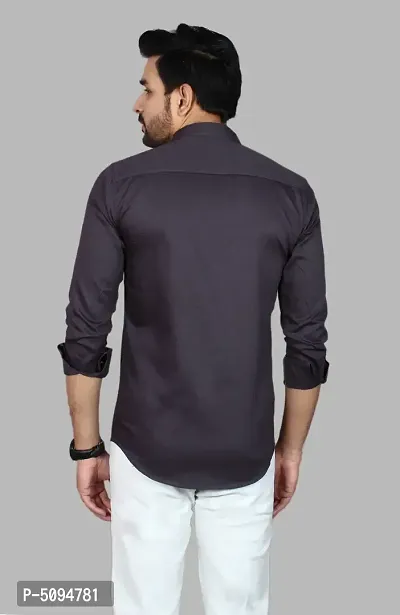 Stylish Cotton Blend Grey Solid Long Sleeves Casual Shirt For Men ( 1 Pcs )-thumb5