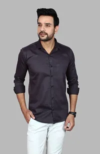 Stylish Cotton Blend Grey Solid Long Sleeves Casual Shirt For Men ( 1 Pcs )-thumb3